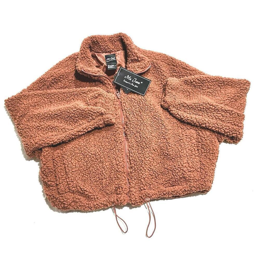 Me Jane Women’s Long Sleeve Zip Up Orange Sherpa Fleece Jacket Size Large